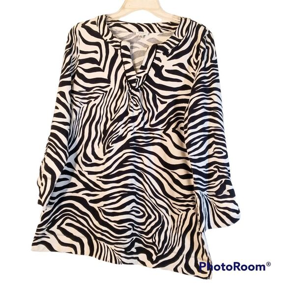 Nine West Zebra Striped Roll-tap Sleeves Sz L - Picture 1 of 6